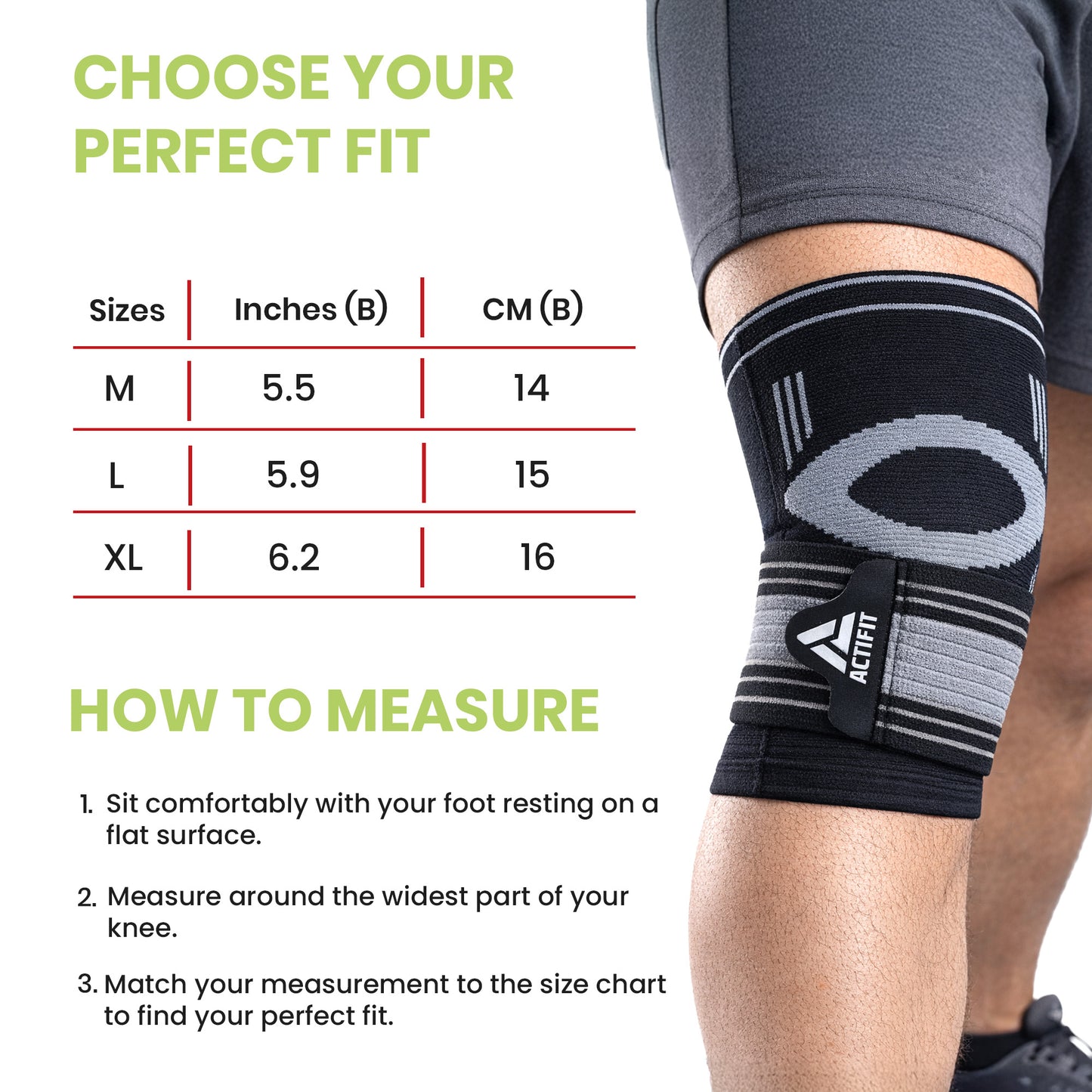 Actifit Knee Support with Adjustable Band – Compression Brace for Pain Relief, Sports & Gym