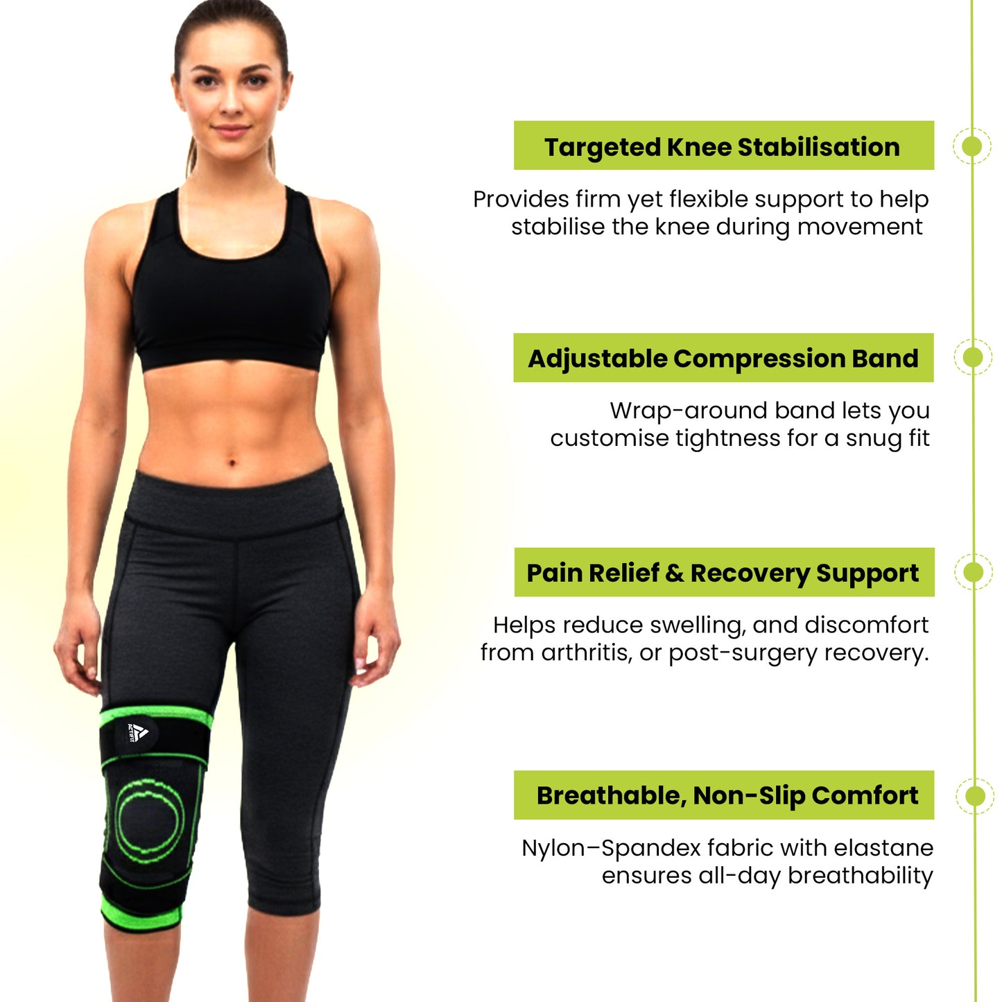 Actifit Knee Support with Adjustable Band – Compression Brace for Pain Relief, Sports & Gym - Green