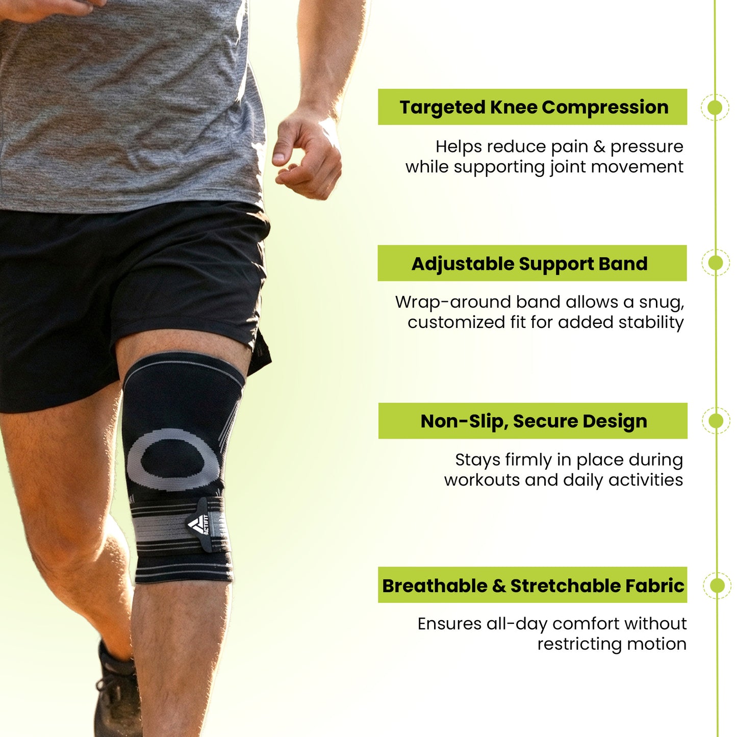Actifit Knee Support with Adjustable Band – Compression Brace for Pain Relief, Sports & Gym