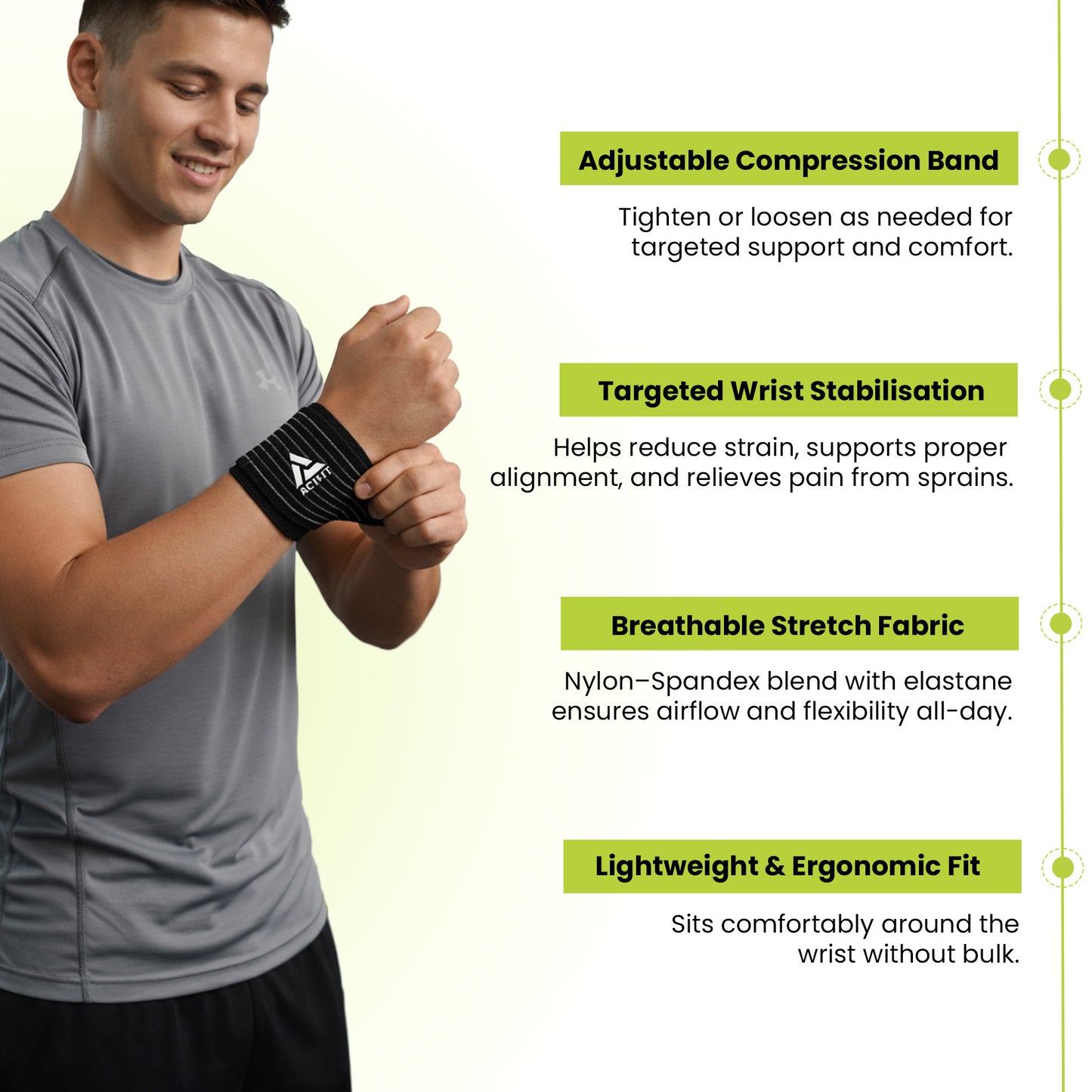 Actifit Wrist Support with Adjustable Band – Compression Brace for Pain Relief, Sports & Gym – Free Size