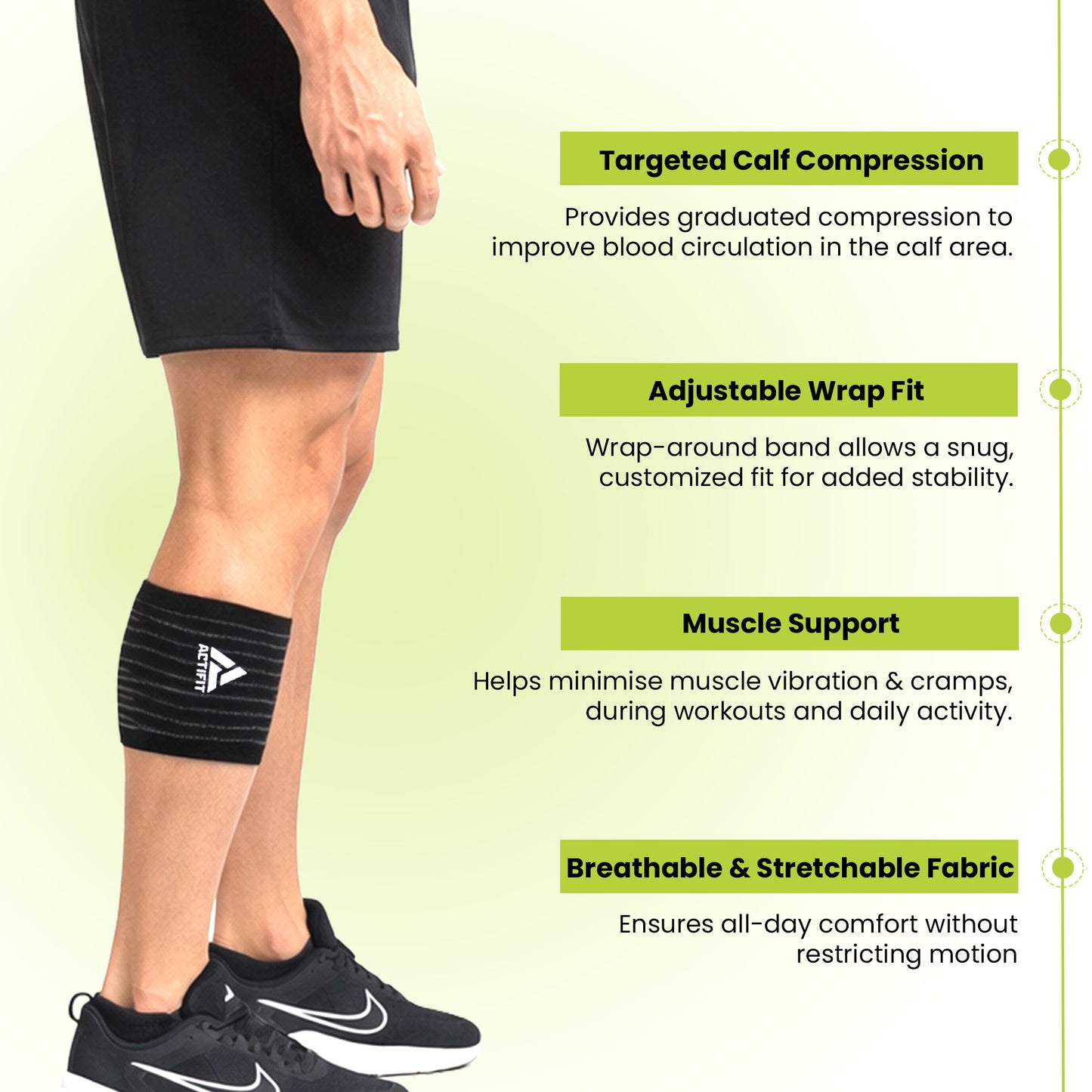 Actifit Calf Support with Adjustable Band – Compression Brace for Pain Relief, Sports & Gym – Free Size