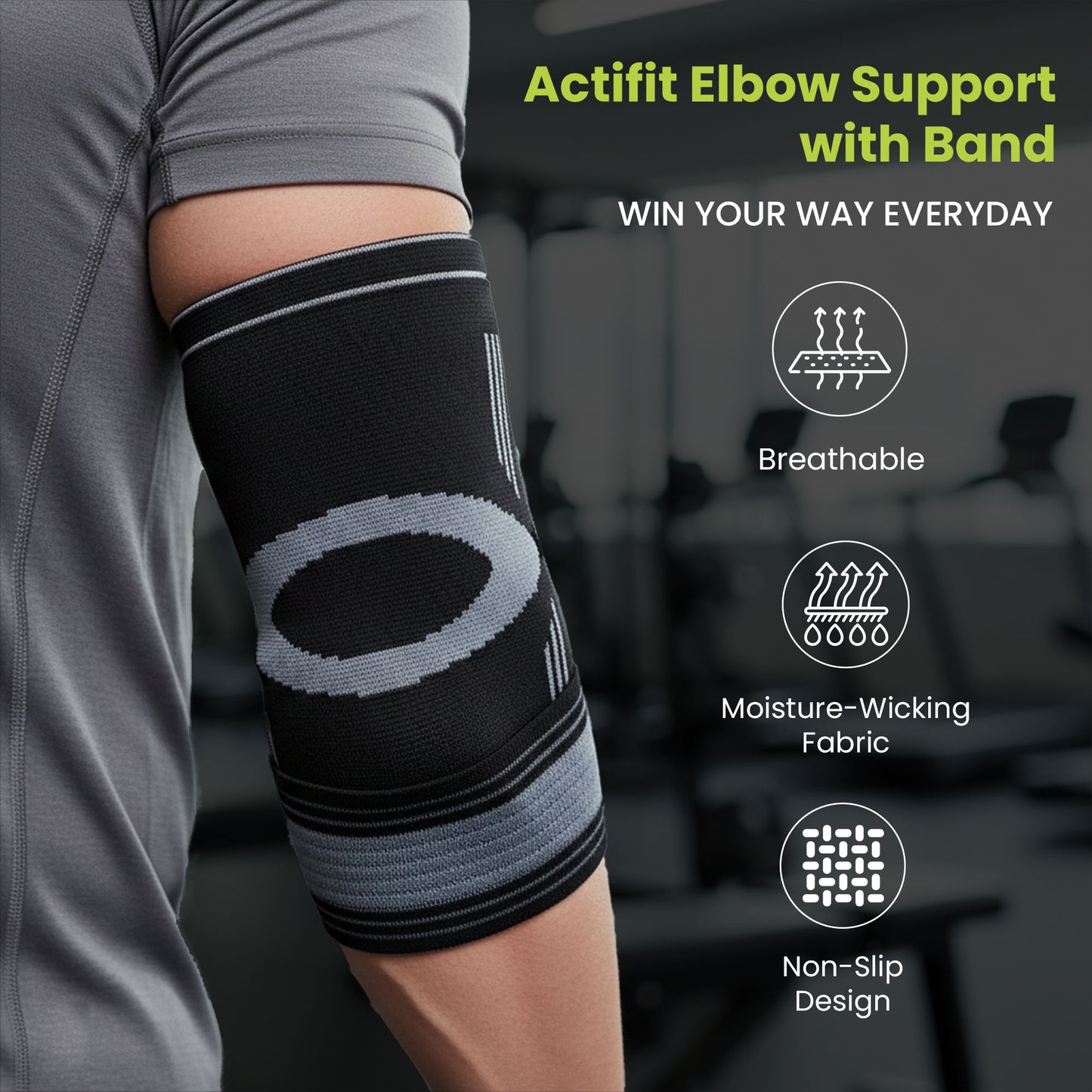 Actifit Elbow Support with Adjustable Band – Compression Brace for Pain Relief, Sports & Gym