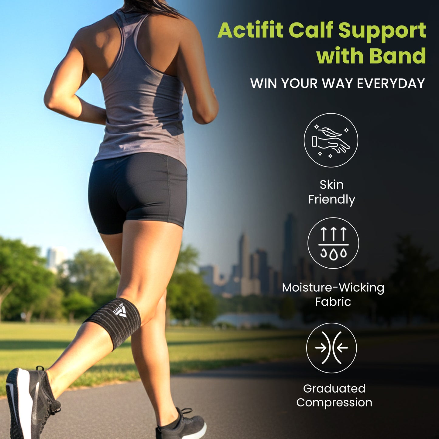 Actifit Calf Support with Adjustable Band – Compression Brace for Pain Relief, Sports & Gym – Free Size