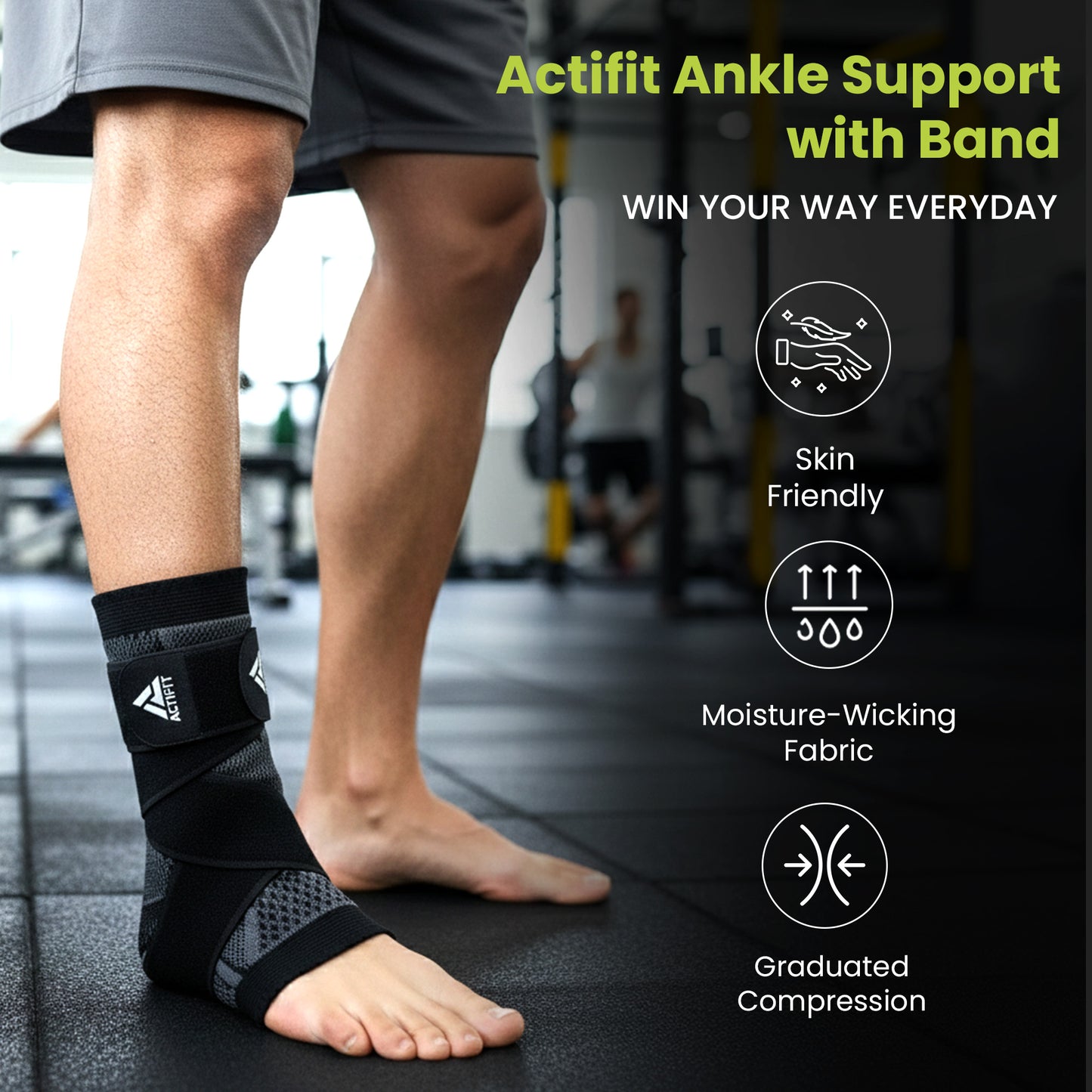 Actifit Ankle Support with Adjustable Band – Compression Brace for Pain Relief, Sports & Gym
