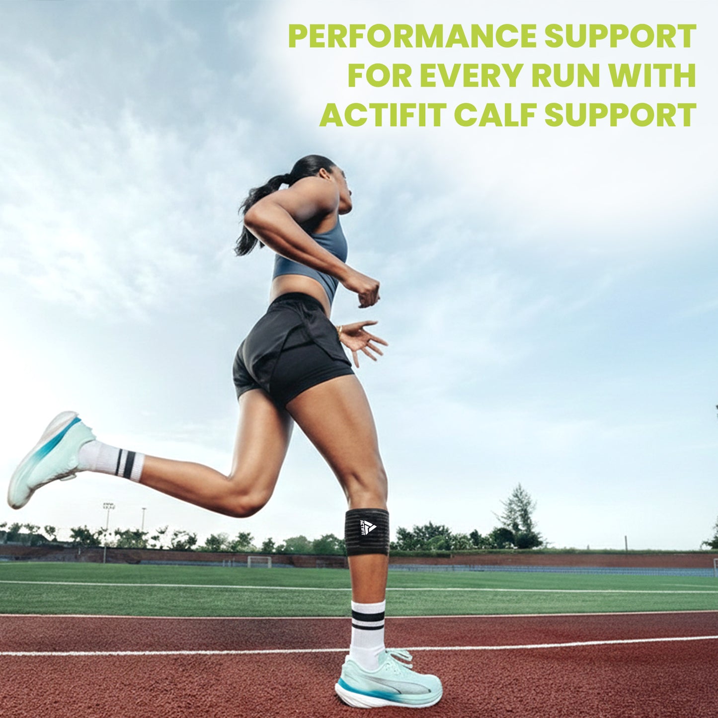 Actifit Calf Support with Adjustable Band – Compression Brace for Pain Relief, Sports & Gym – Free Size