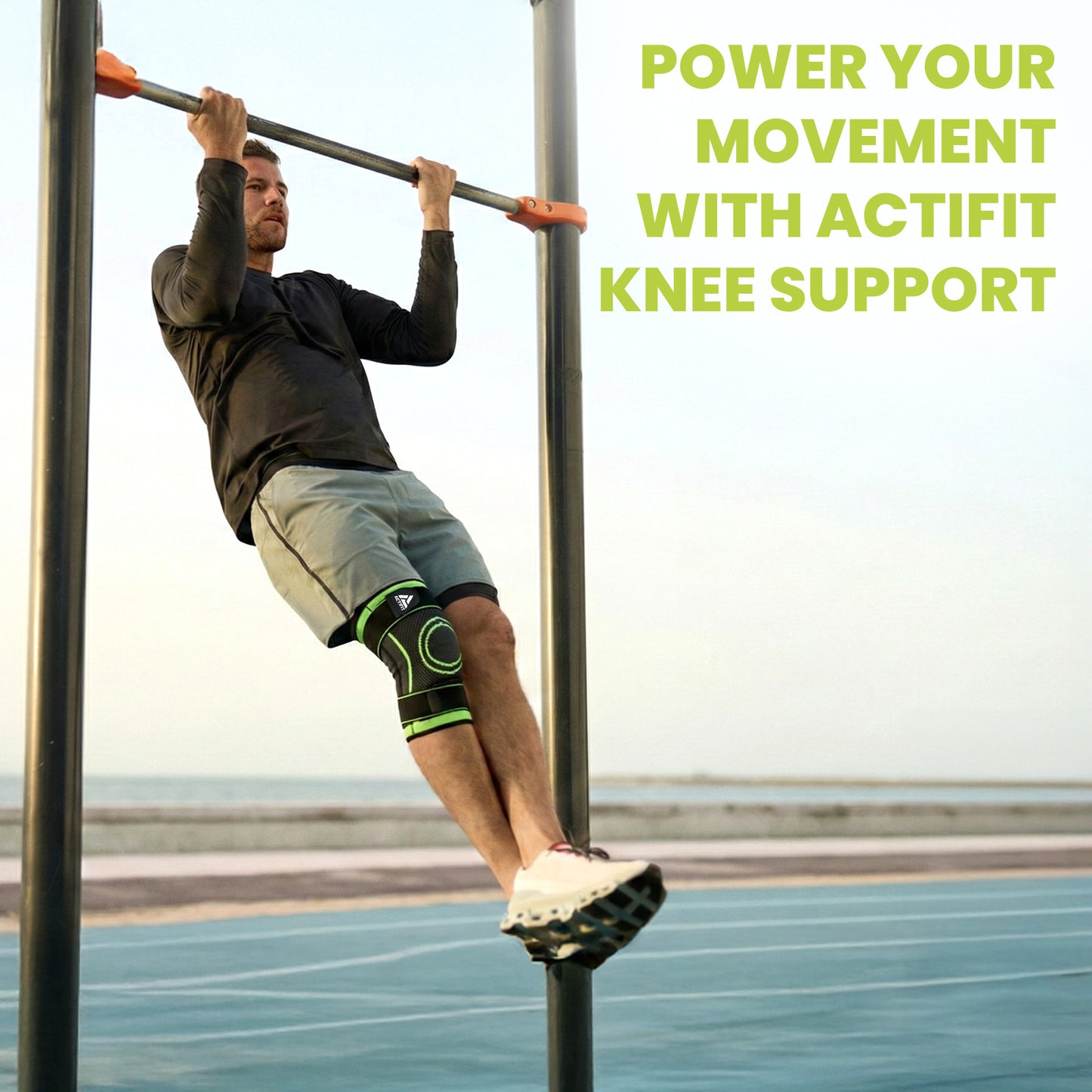 Actifit Knee Support with Adjustable Band – Compression Brace for Pain Relief, Sports & Gym - Green